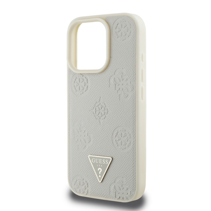 Apple iPhone 16 Pro Max Case Guess Original Licensed Magsafe Charging Feature Hot Printed Triangle Logo PU Leather Peony Cover - 17