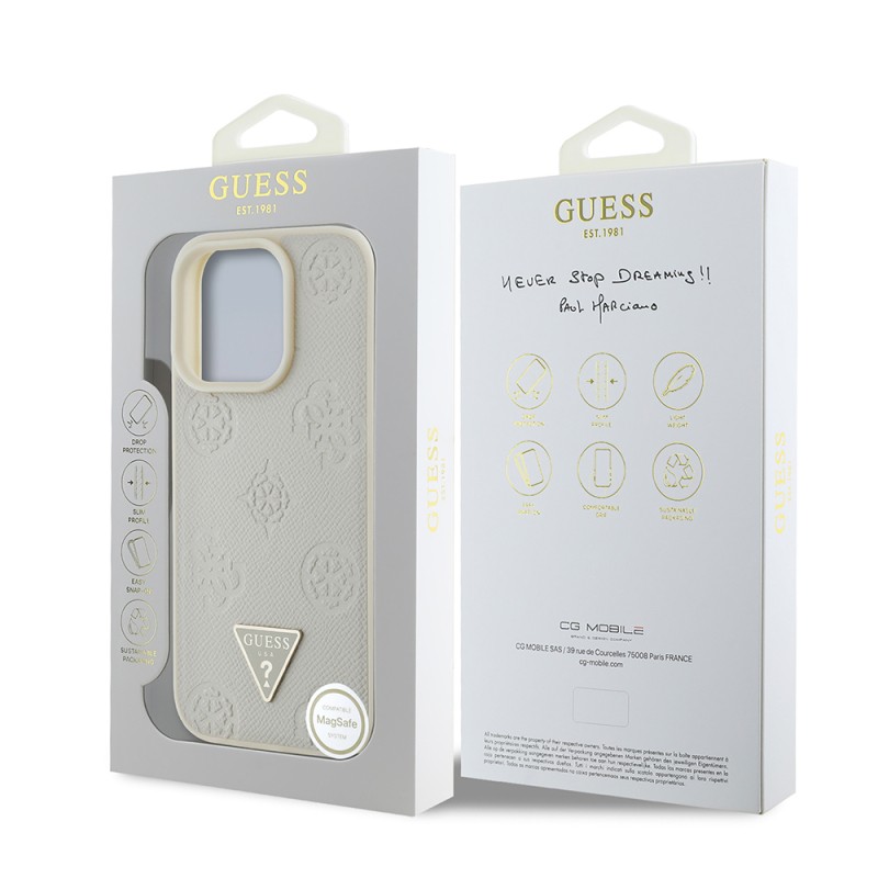 Apple iPhone 16 Pro Max Case Guess Original Licensed Magsafe Charging Feature Hot Printed Triangle Logo PU Leather Peony Cover - 20
