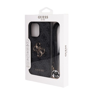 Apple iPhone 16 Pro Max Case Guess Original Licensed PU Leather 4G Large Metal Logo Crossbody Strap Cover - 12
