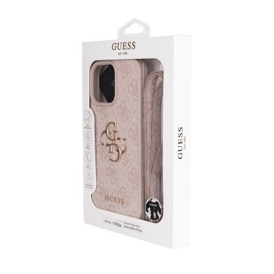 Apple iPhone 16 Pro Max Case Guess Original Licensed PU Leather 4G Large Metal Logo Crossbody Strap Cover - 13