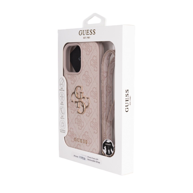Apple iPhone 16 Pro Max Case Guess Original Licensed PU Leather 4G Large Metal Logo Crossbody Strap Cover - 13