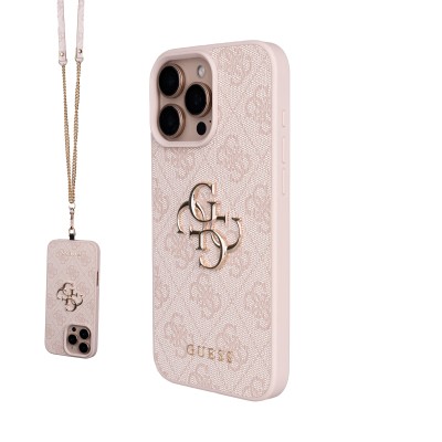Apple iPhone 16 Pro Max Case Guess Original Licensed PU Leather 4G Large Metal Logo Crossbody Strap Cover - 3
