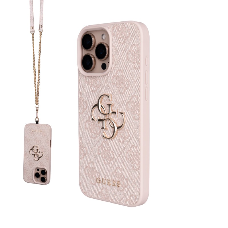 Apple iPhone 16 Pro Max Case Guess Original Licensed PU Leather 4G Large Metal Logo Crossbody Strap Cover - 3