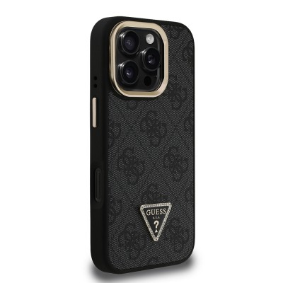 Apple iPhone 16 Pro Max Case Guess Original Licensed PU Leather Stone Triangle Logo 4G Patterned Camera Stand Cover - 7