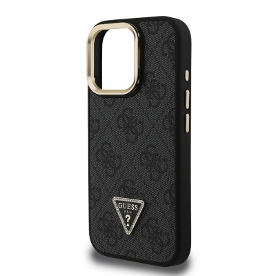 Apple iPhone 16 Pro Max Case Guess Original Licensed PU Leather Stone Triangle Logo 4G Patterned Camera Stand Cover - 9