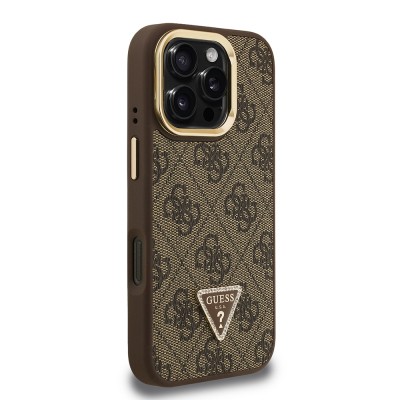 Apple iPhone 16 Pro Max Case Guess Original Licensed PU Leather Stone Triangle Logo 4G Patterned Camera Stand Cover - 13
