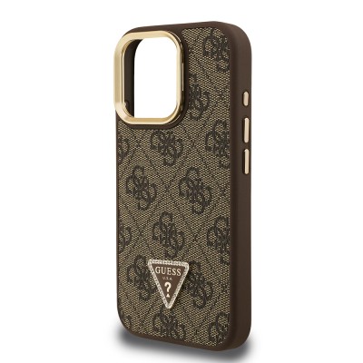 Apple iPhone 16 Pro Max Case Guess Original Licensed PU Leather Stone Triangle Logo 4G Patterned Camera Stand Cover - 15
