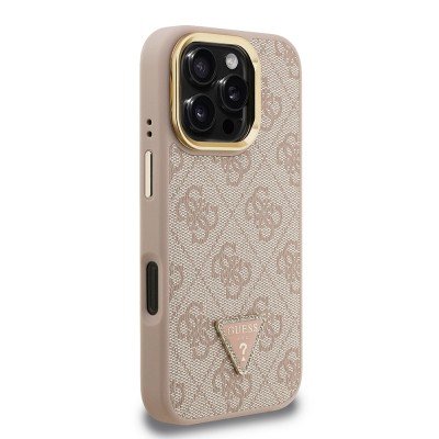 Apple iPhone 16 Pro Max Case Guess Original Licensed PU Leather Stone Triangle Logo 4G Patterned Camera Stand Cover - 18