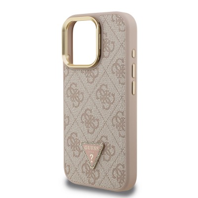 Apple iPhone 16 Pro Max Case Guess Original Licensed PU Leather Stone Triangle Logo 4G Patterned Camera Stand Cover - 19