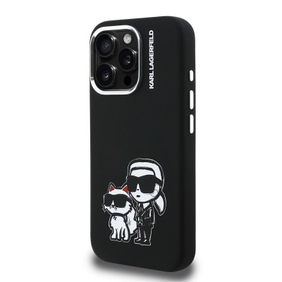 Apple iPhone 16 Pro Max Case Karl Lagerfeld Original Licensed Karl & Choupette Sketch Logo Silicone Cover - 4