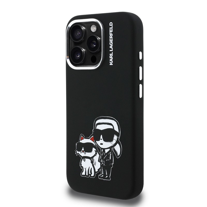 Apple iPhone 16 Pro Max Case Karl Lagerfeld Original Licensed Karl & Choupette Sketch Logo Silicone Cover - 4