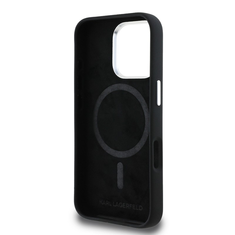 Apple iPhone 16 Pro Max Case Karl Lagerfeld Original Licensed Karl & Choupette Sketch Logo Silicone Cover - 8