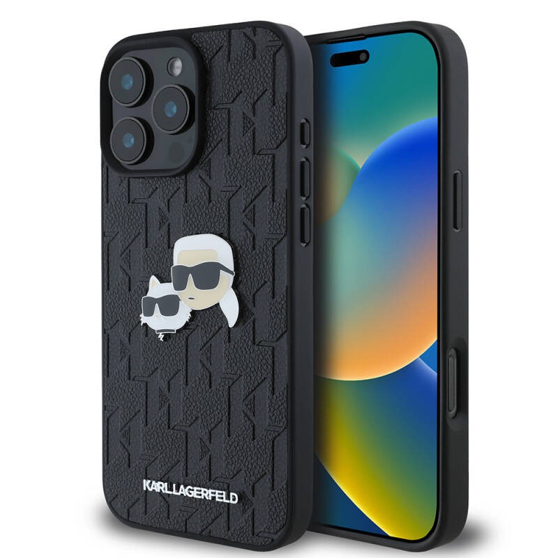 Apple iPhone 16 Pro Max Case Karl Lagerfeld Original Licensed K&C Heads Monogram Pin Cover - 2