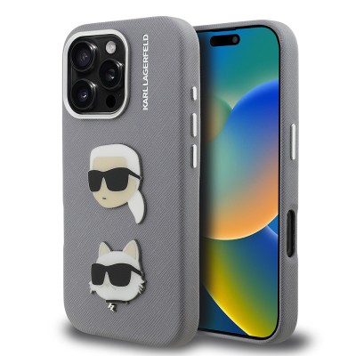 Apple iPhone 16 Pro Max Case Karl Lagerfeld Original Licensed K&C Heads Pin Cover - 1