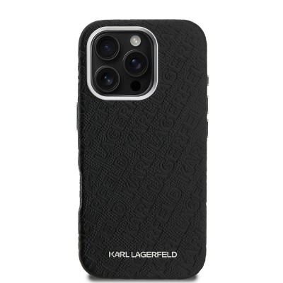 Apple iPhone 16 Pro Max Case Karl Lagerfeld Original Licensed PU Leather Stamped Metal Letter Logo Cover - 4