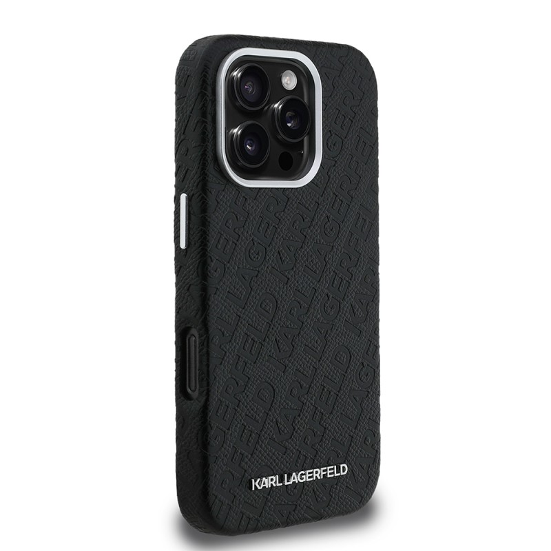Apple iPhone 16 Pro Max Case Karl Lagerfeld Original Licensed PU Leather Stamped Metal Letter Logo Cover - 5