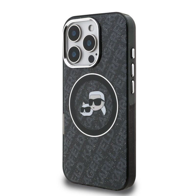 Apple iPhone 16 Pro Max Case Karl Lagerfeld Original Licensed Shining Glitter Karl & Choupette Heads Cover - 3