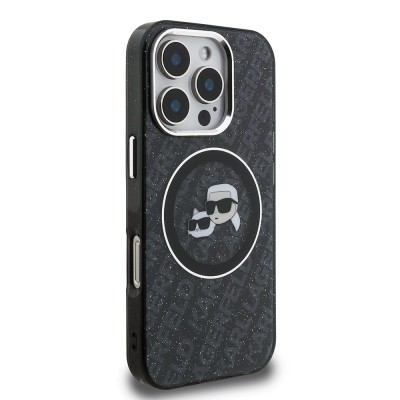 Apple iPhone 16 Pro Max Case Karl Lagerfeld Original Licensed Shining Glitter Karl & Choupette Heads Cover - 5