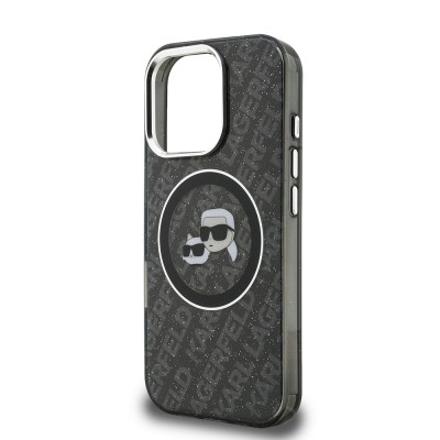 Apple iPhone 16 Pro Max Case Karl Lagerfeld Original Licensed Shining Glitter Karl & Choupette Heads Cover - 7