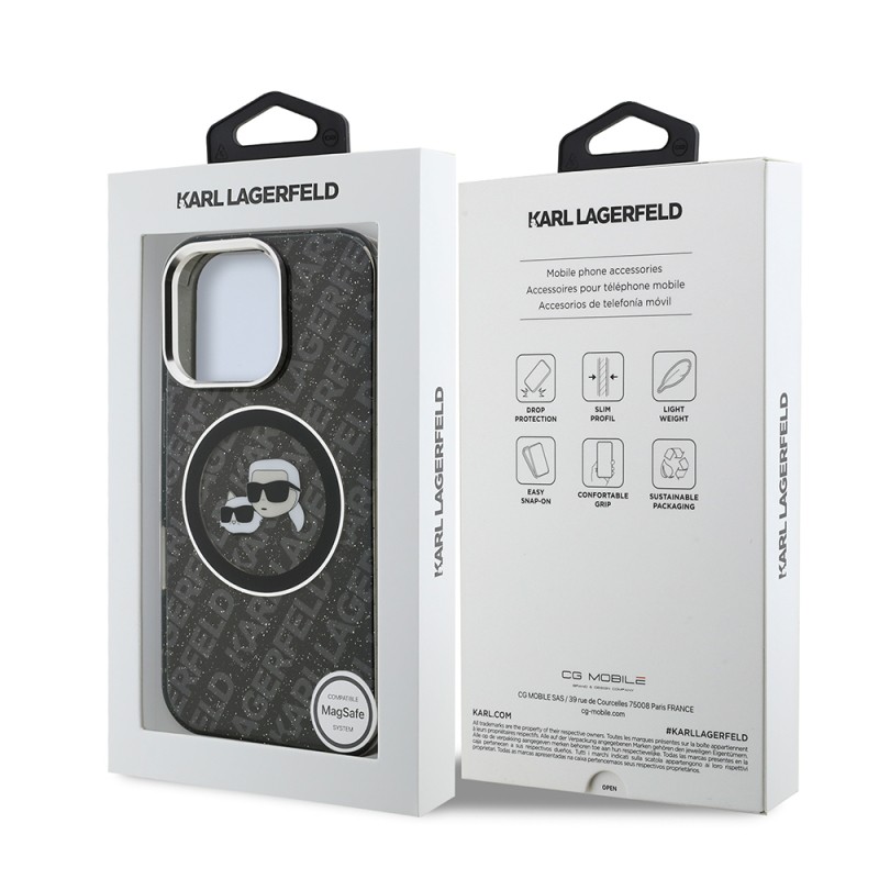 Apple iPhone 16 Pro Max Case Karl Lagerfeld Original Licensed Shining Glitter Karl & Choupette Heads Cover - 9