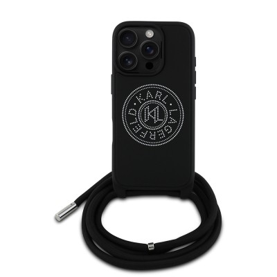 Apple iPhone 16 Pro Max Case Karl Lagerfeld Original Licensed Strap String Stony KL Written Crossbody Cord Cover - 4