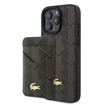 Apple iPhone 16 Pro Max Case, Lacoste Original Licensed, M-safe Charging Feature, PU Leather Design, Card Holder, Mixed Monogram Pattern Cover - Lacoste