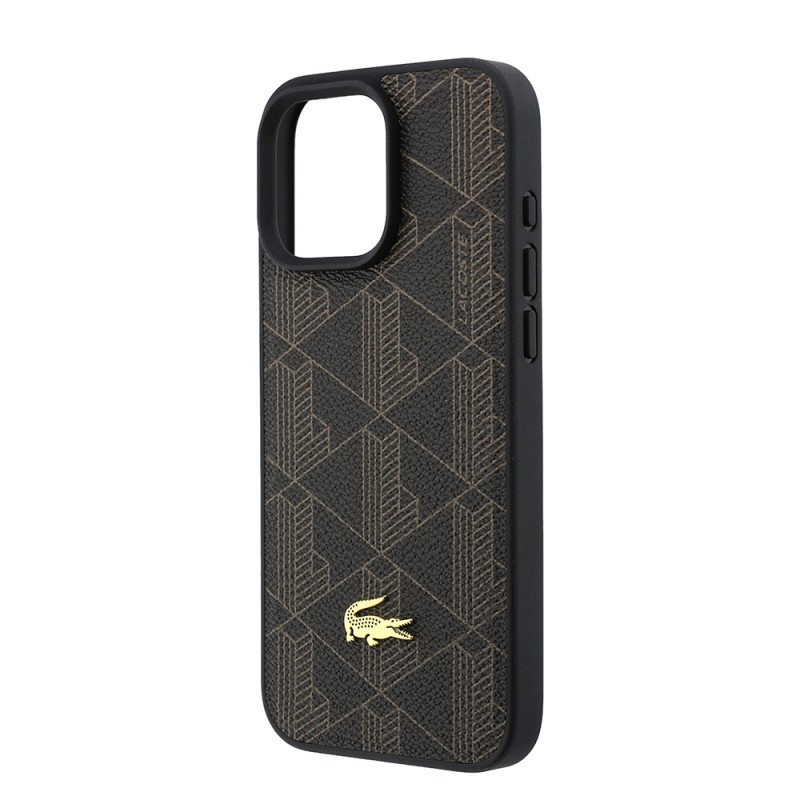 Apple iPhone 16 Pro Max Case, Lacoste Original Licensed, M-safe Charging Feature, PU Leather Design, Card Holder, Mixed Monogram Pattern Cover - 5