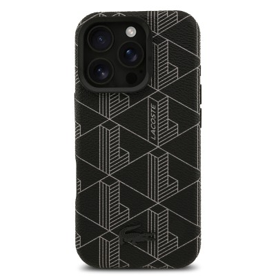 Apple iPhone 16 Pro Max Case Lacoste Original Licensed M-safe Charging Stand PU Leather Mixed Monogram Pattern Cover - 4