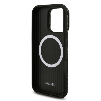 Apple iPhone 16 Pro Max Case Lacoste Original Licensed M-safe Charging Stand PU Leather Mixed Monogram Pattern Cover - 8