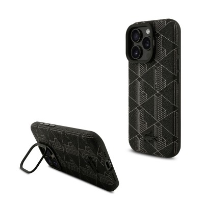 Apple iPhone 16 Pro Max Case Lacoste Original Licensed M-safe Charging Stand PU Leather Mixed Monogram Pattern Cover - 2