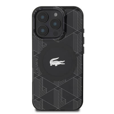 Apple iPhone 16 Pro Max Case Lacoste Original Licensed Magsafe Charging Feature Silver Crocodile Logo Monogram Cover - 6
