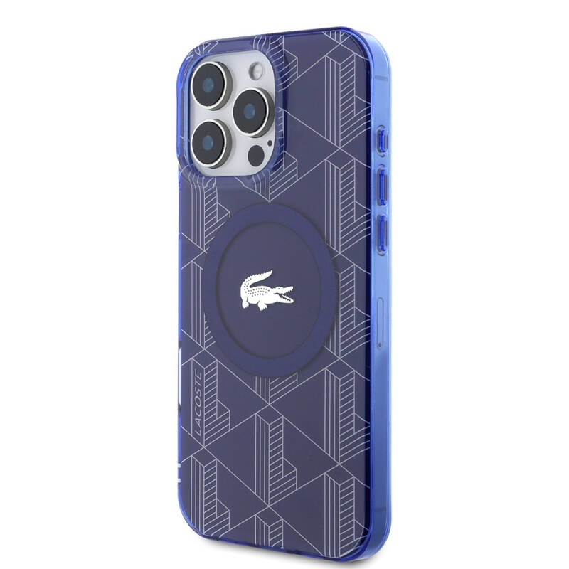 Apple iPhone 16 Pro Max Case Lacoste Original Licensed Magsafe Charging Feature Silver Crocodile Logo Monogram Cover - 13