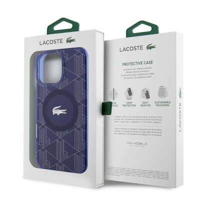 Apple iPhone 16 Pro Max Case Lacoste Original Licensed Magsafe Charging Feature Silver Crocodile Logo Monogram Cover - 19