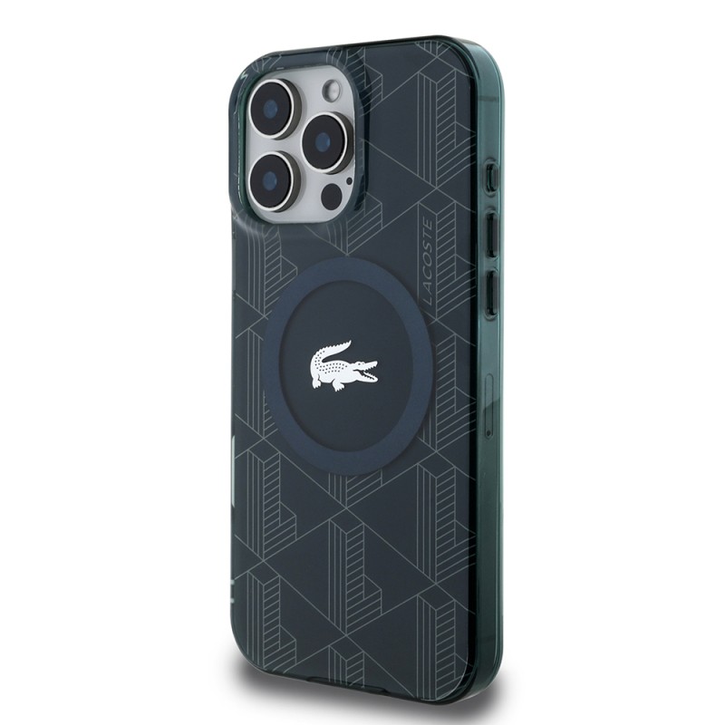 Apple iPhone 16 Pro Max Case Lacoste Original Licensed Magsafe Charging Feature Silver Crocodile Logo Monogram Cover - 20