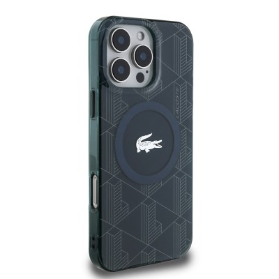 Apple iPhone 16 Pro Max Case Lacoste Original Licensed Magsafe Charging Feature Silver Crocodile Logo Monogram Cover - 22