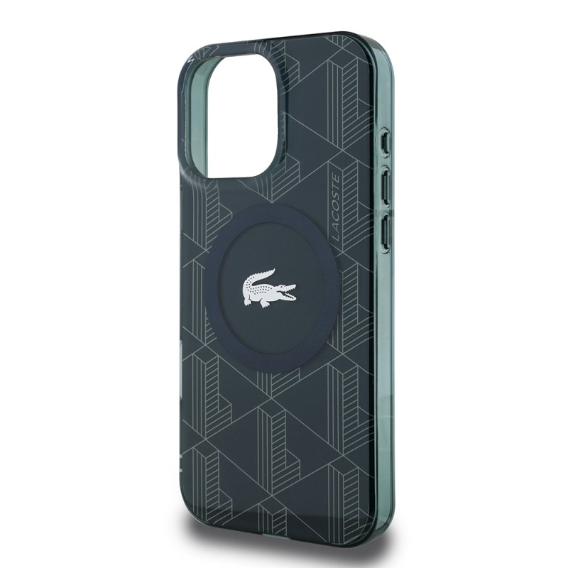 Apple iPhone 16 Pro Max Case Lacoste Original Licensed Magsafe Charging Feature Silver Crocodile Logo Monogram Cover - 24