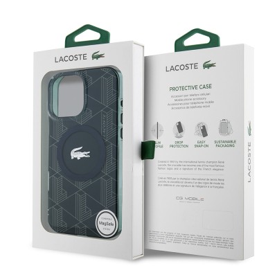 Apple iPhone 16 Pro Max Case Lacoste Original Licensed Magsafe Charging Feature Silver Crocodile Logo Monogram Cover - 26