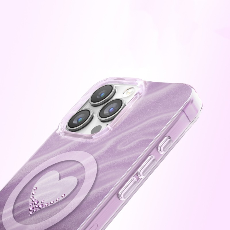 Apple iPhone 16 Pro Max Case M-Safe Charging Feature Original Swarovski Crystal Embellished Zore Paris Rovix Hard PC Cover - 22