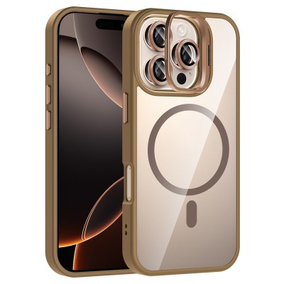 Apple iPhone 16 Pro Max Case Stand and Camera Lens Gift M-Safe Charging Feature Zore Etro Cover - 1