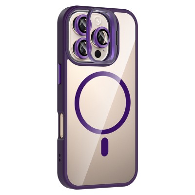 Apple iPhone 16 Pro Max Case Stand and Camera Lens Gift M-Safe Charging Feature Zore Etro Cover - 12