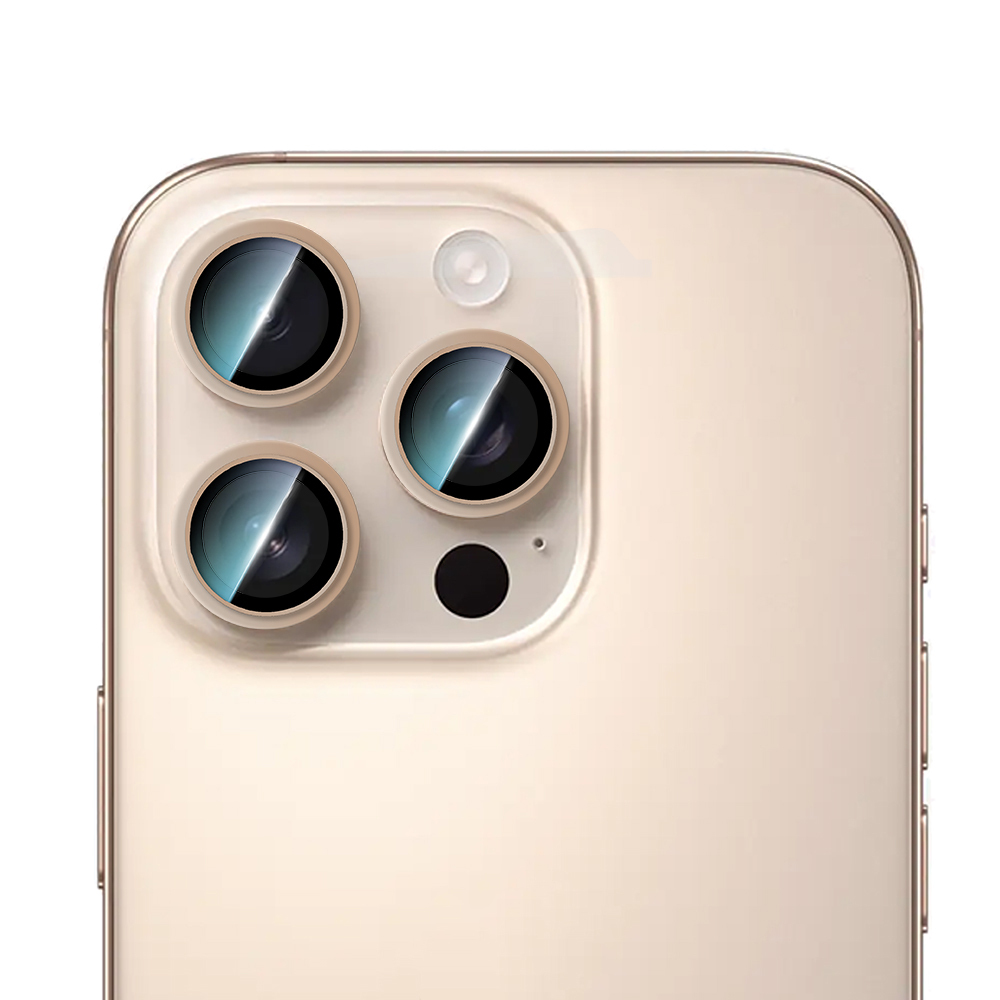 Apple iPhone 16 Pro Max CaseWorld Alloy Serisi Oleofobik Anti Reflective Kamera Lens Koruyucu - Gold