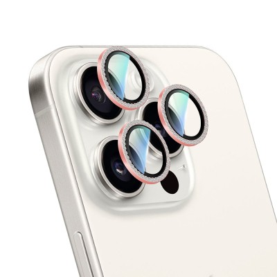 Apple iPhone 16 Pro Max CaseWorld Alloy Sparkling Diamond Series Stone Lens Protector Pink