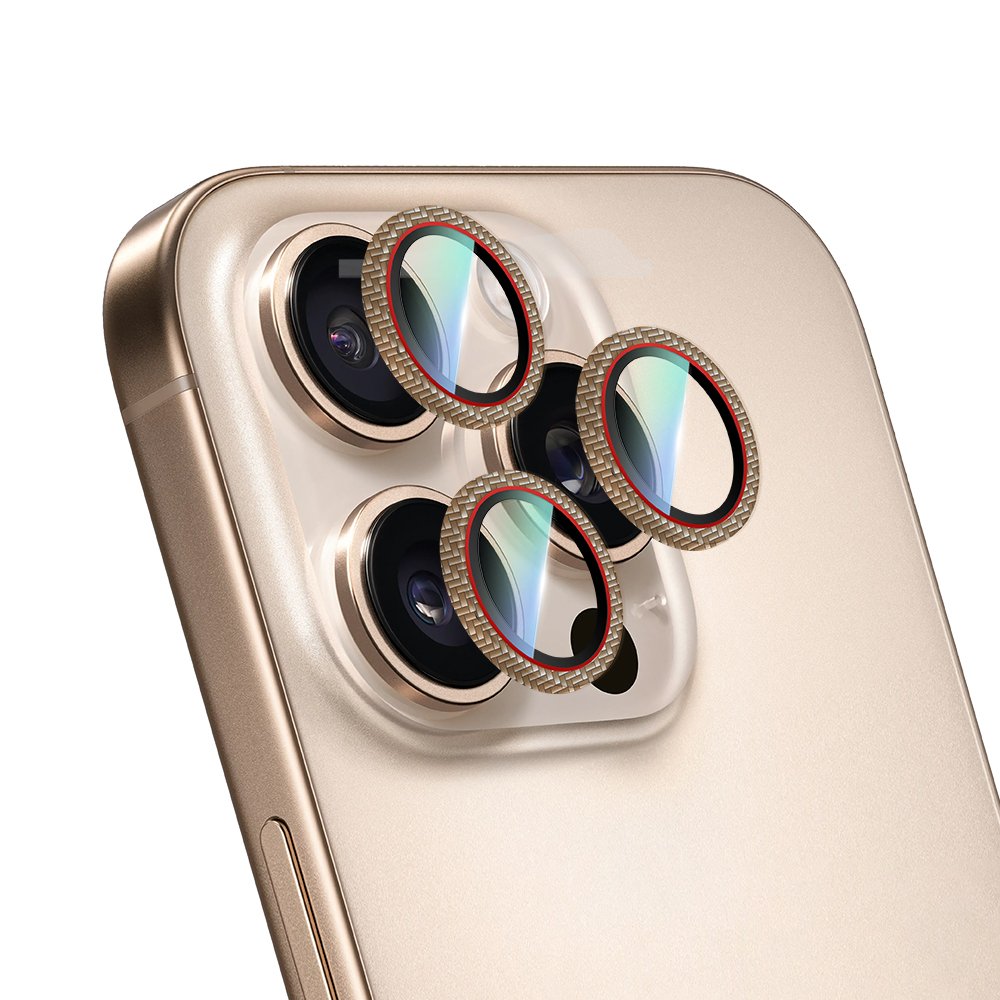 Apple iPhone 16 Pro Max CaseWorld Karbon Fiber Serisi Anti Reflective Ultra Clear Kamera Lens Koruyucu - Gold-Kırmızı