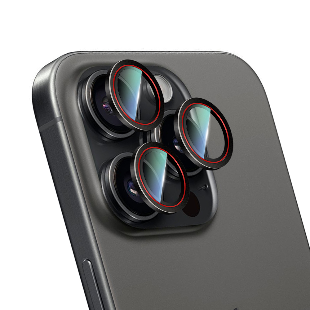 Apple iPhone 16 Pro Max CaseWorld Karbon Fiber Serisi Anti Reflective Ultra Clear Kamera Lens Koruyucu - Siyah-Kırmızı