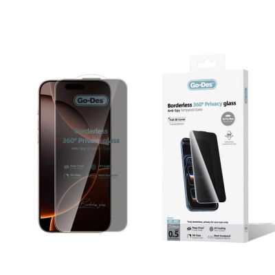 Apple iPhone 16 Pro Max Go Des AF Borderless Privacy Temperli Cam Ekran Koruyucu - Go Des
