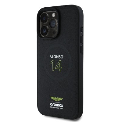 Apple iPhone 16 Pro Max Kılıf Aston Martin Orjinal Lisanslı M-safe Şarj Özellikli PU Deri Alonso 14 Baskılı Kapak - 3