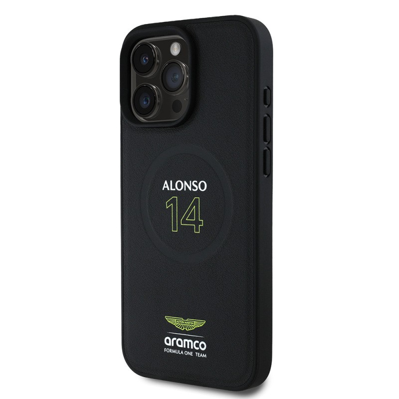 Apple iPhone 16 Pro Max Kılıf Aston Martin Orjinal Lisanslı M-safe Şarj Özellikli PU Deri Alonso 14 Baskılı Kapak - 3