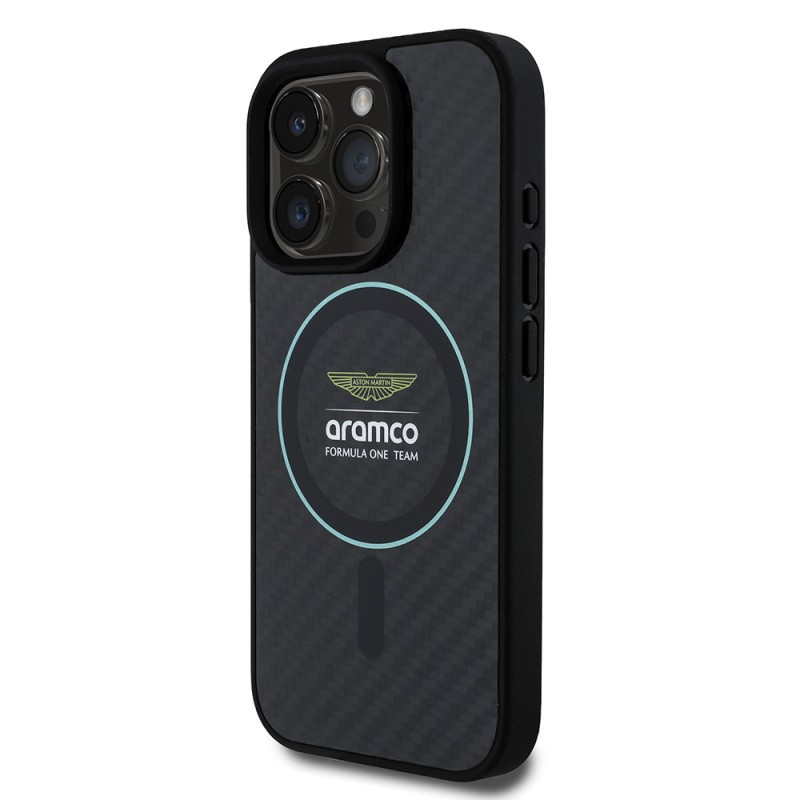 Apple iPhone 16 Pro Max Kılıf Aston Martin Orjinal Lisanslı M-safe Şarj Özellikli Renkli Halka ve Karbon Fiber Tasarımlı Kapak - 3