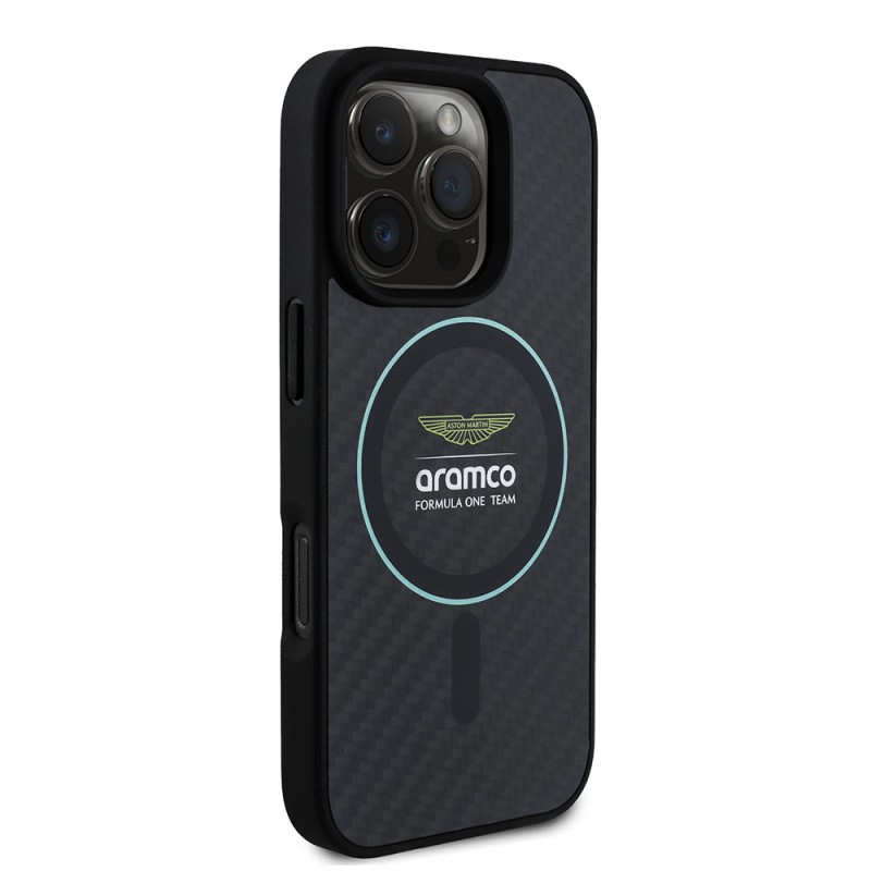 Apple iPhone 16 Pro Max Kılıf Aston Martin Orjinal Lisanslı M-safe Şarj Özellikli Renkli Halka ve Karbon Fiber Tasarımlı Kapak - 4