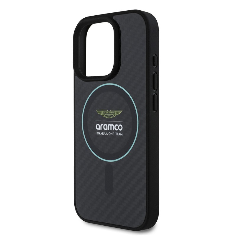 Apple iPhone 16 Pro Max Kılıf Aston Martin Orjinal Lisanslı M-safe Şarj Özellikli Renkli Halka ve Karbon Fiber Tasarımlı Kapak - 6